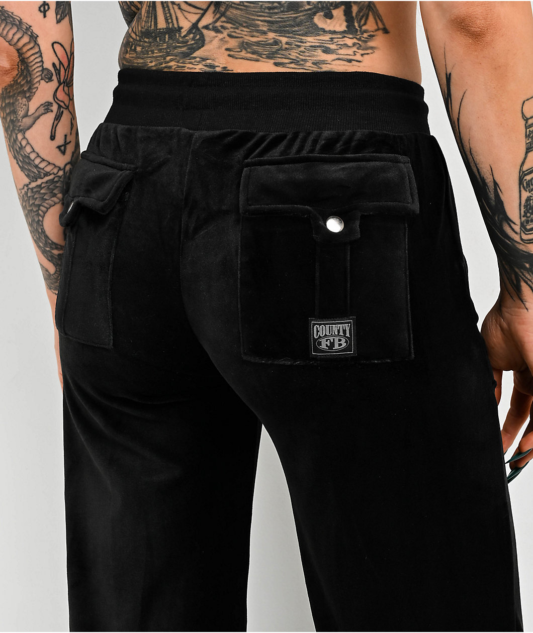 FB County Black Velour Track Pants