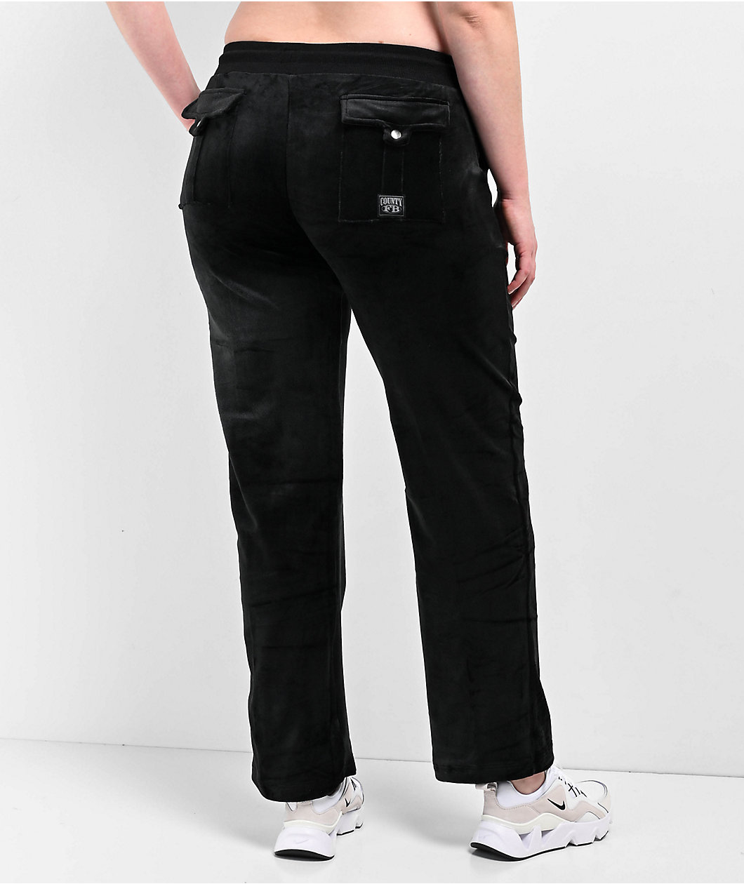 FB County Black Velour Track Pants