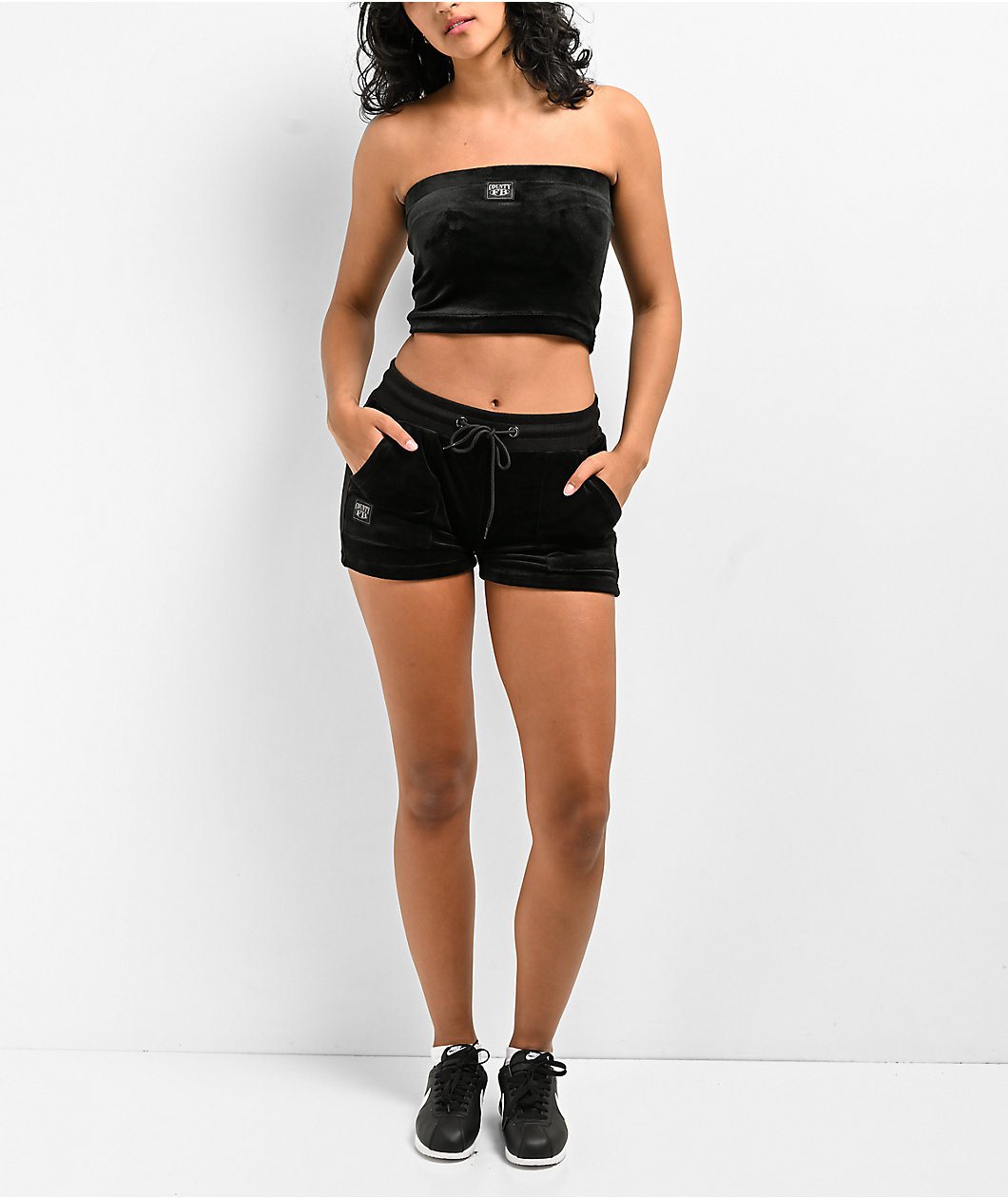 FB County Black Velour Track Shorts