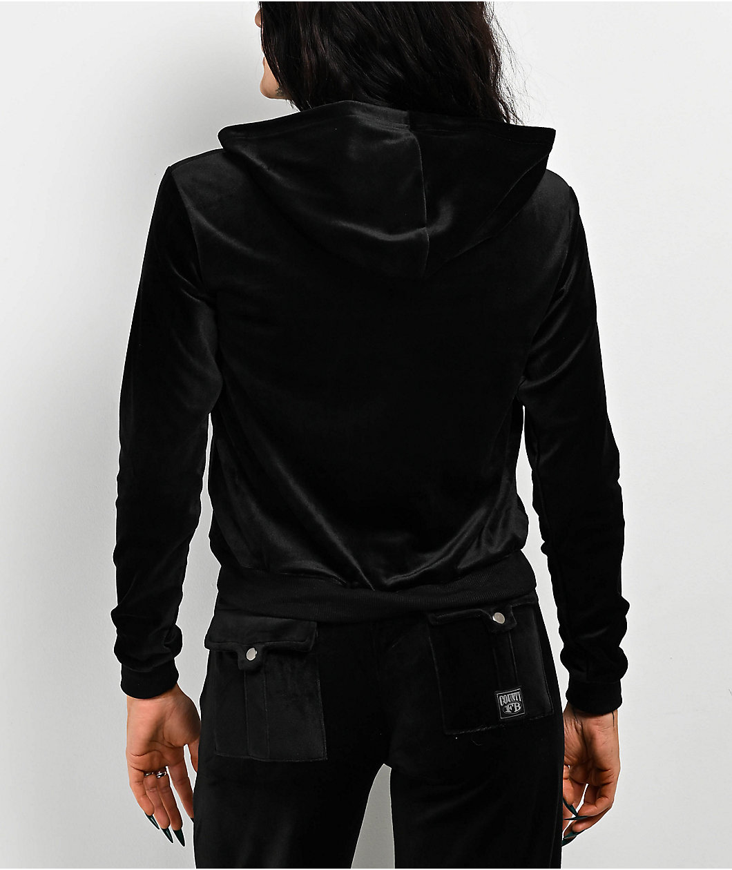 FB County Black Velour Zip Hoodie