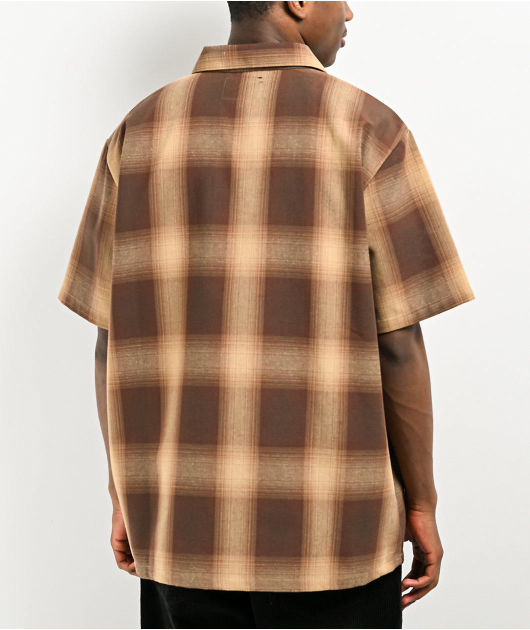 FB County Brown Checker Zip Short Sleeve Shirt