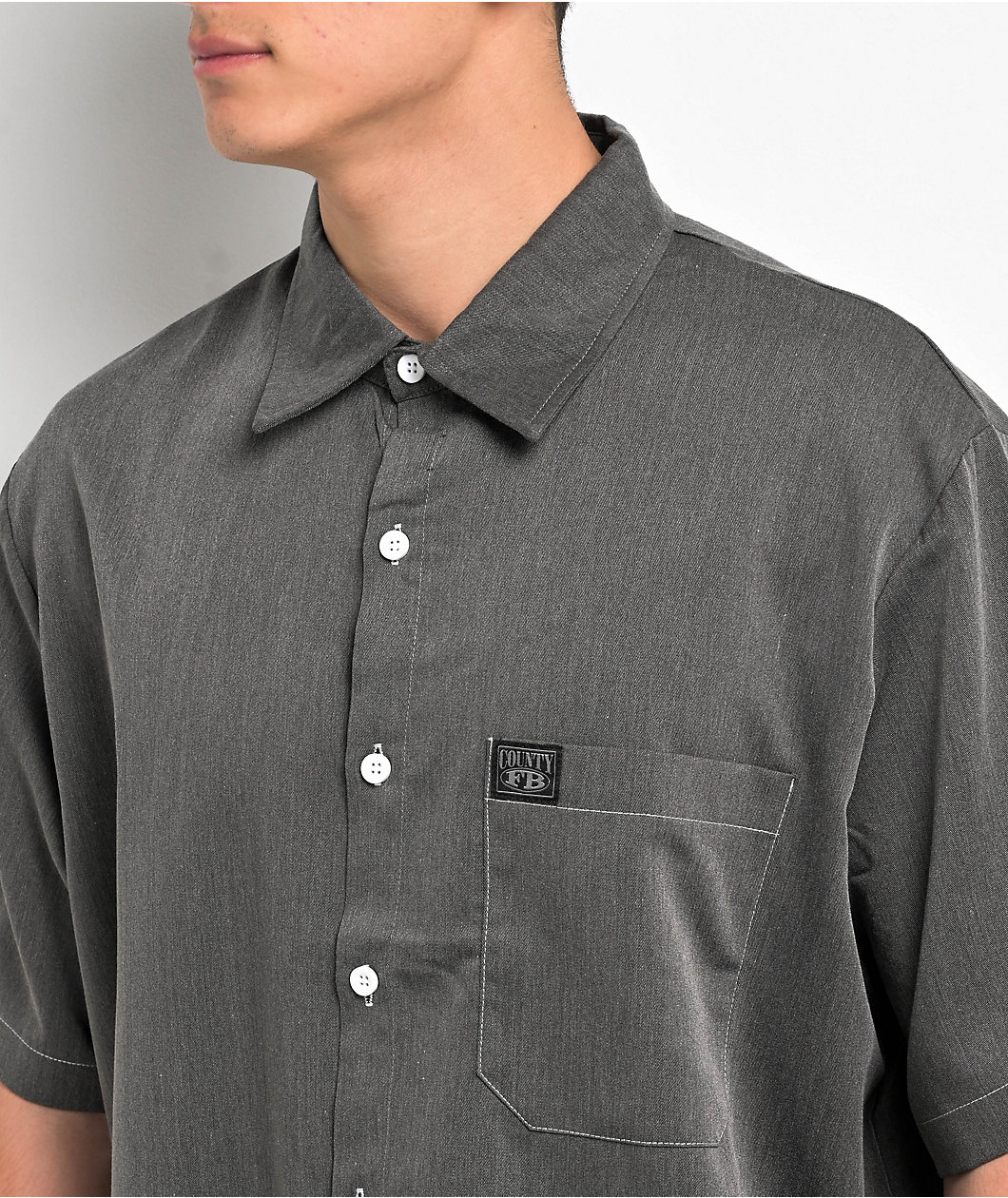 FB County Chambray Charcoal Grey Short Sleeve Button Up Shirt