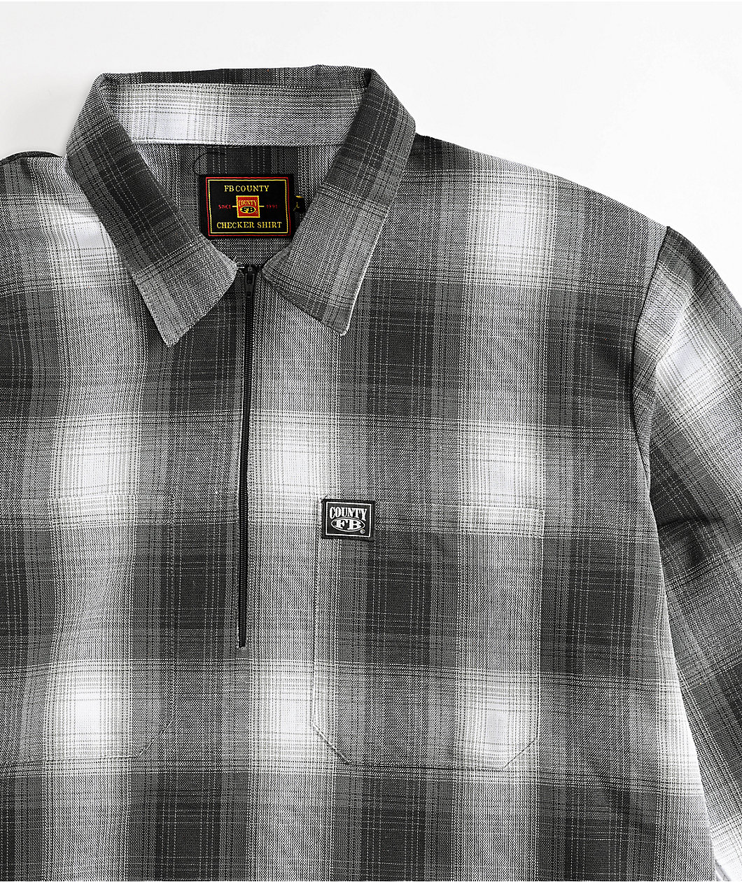 FB County Charcoal & White Checker Zip Long Sleeve Shirt