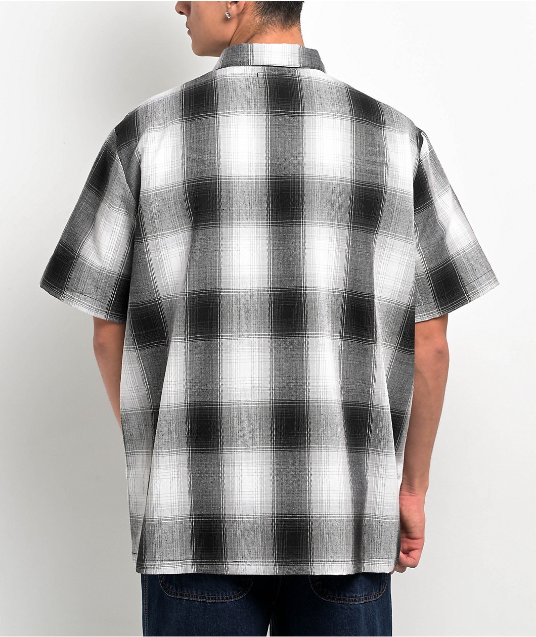 FB County Checker Grey Half Zip Short Sleeve Flannel Shirt