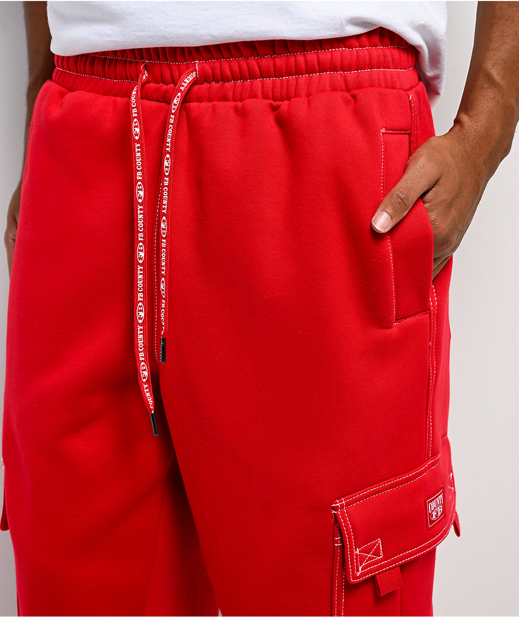 FB County Contrast Red Cargo Sweatpants