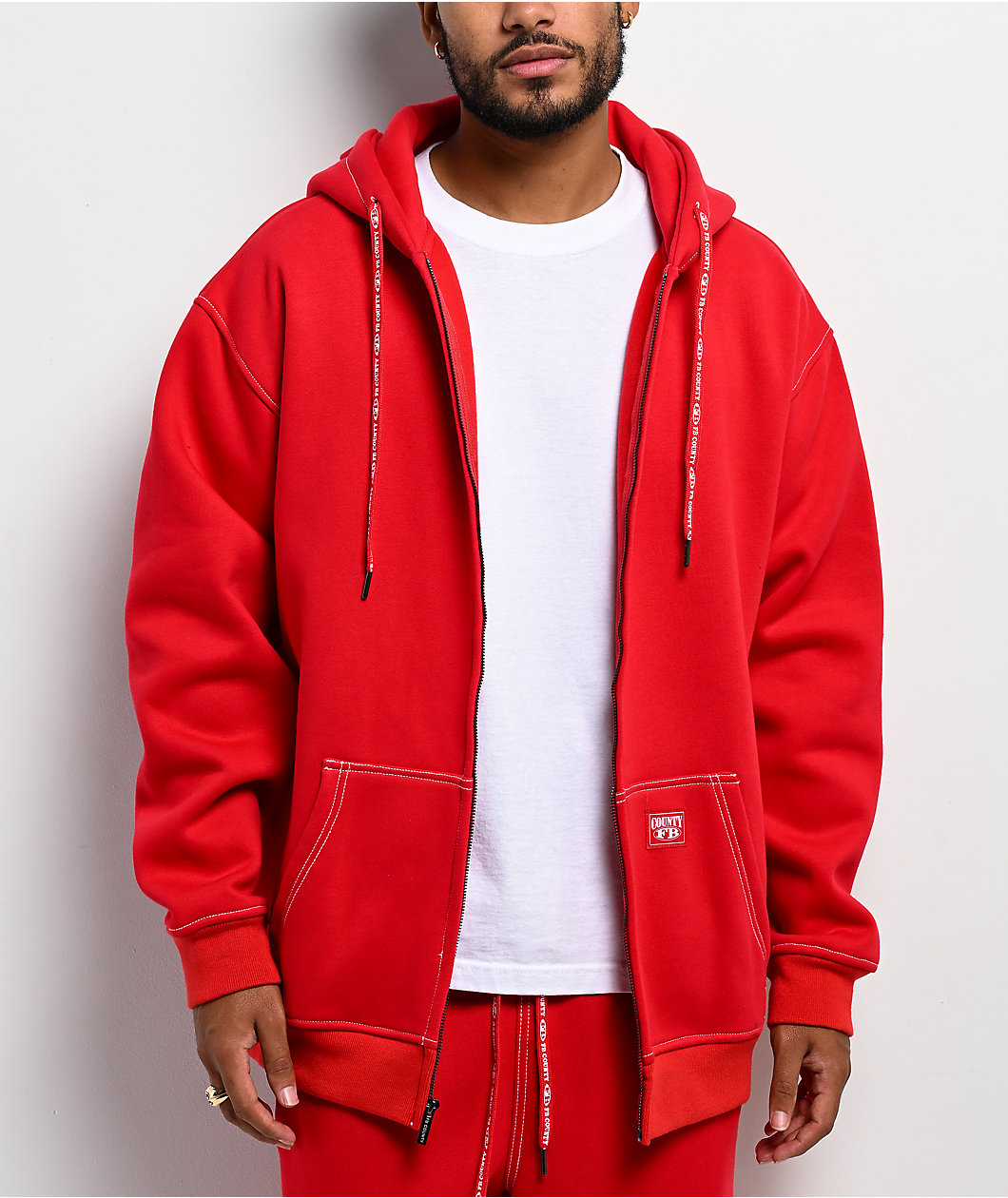 FB County Contrast Red Zip Hoodie