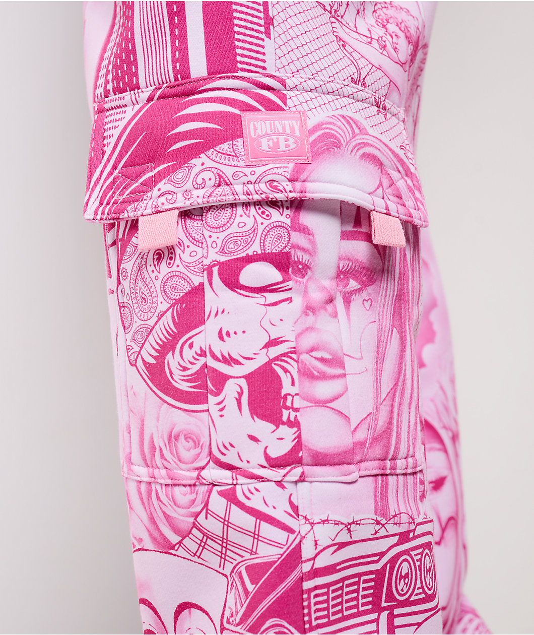 FB County Graffiti Pink Cargo Sweatpants