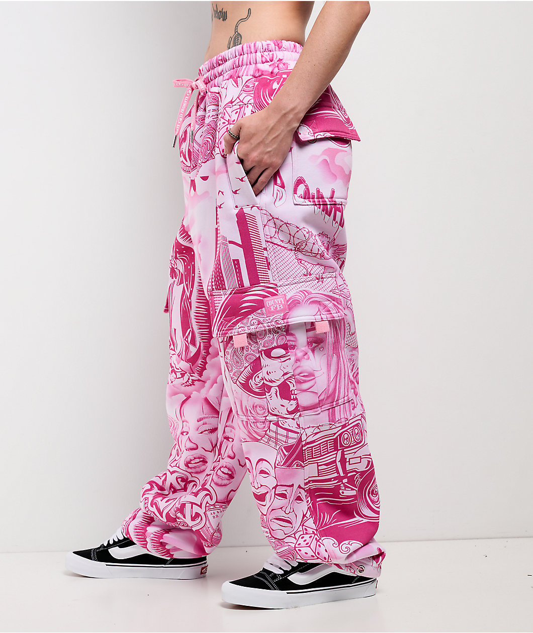 FB County Graffiti Pink Cargo Sweatpants