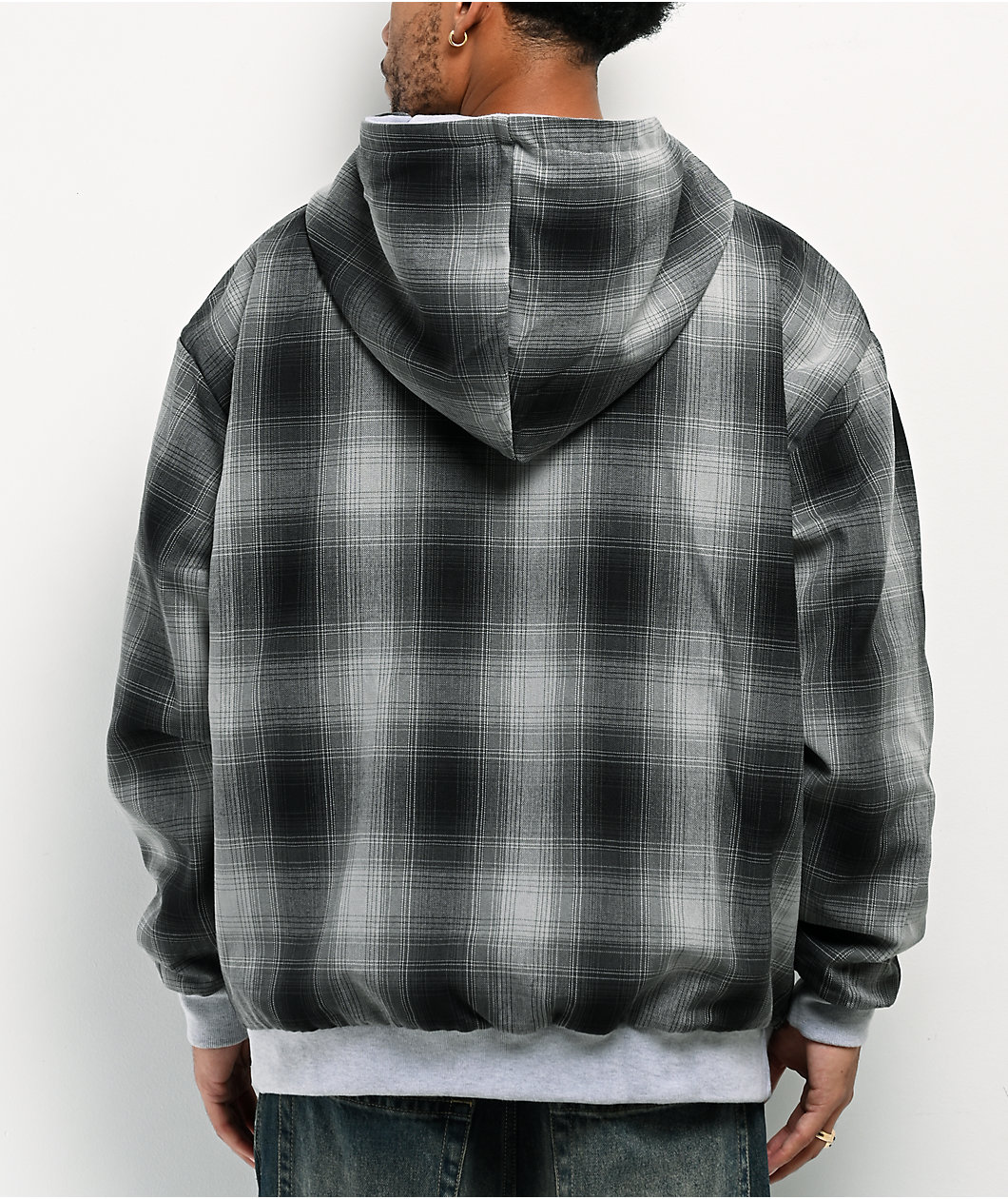 FB County Grey Plaid Reversible Zip Hoodie