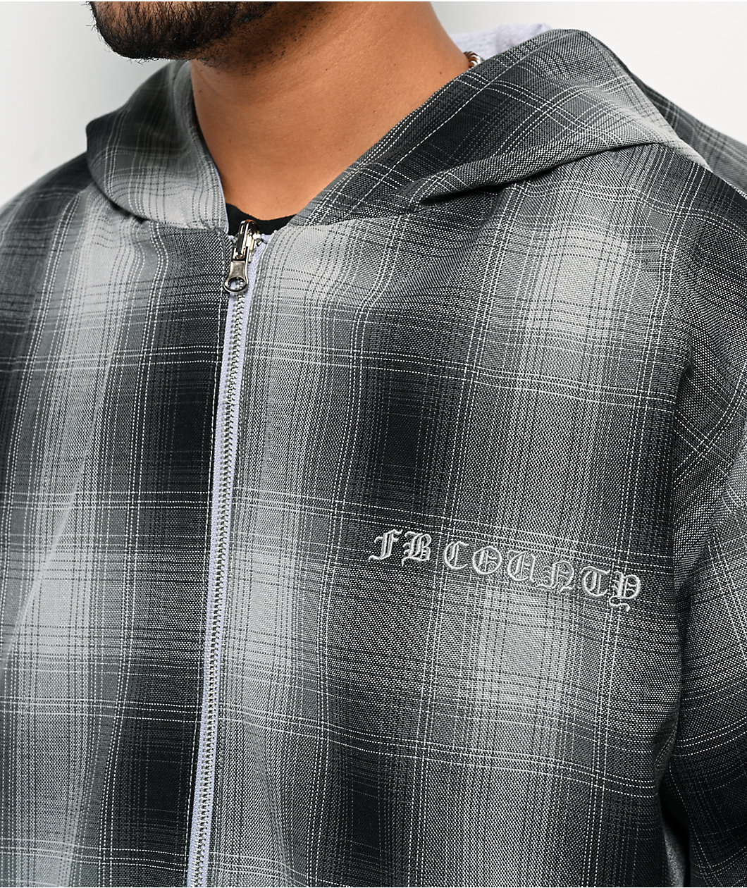 FB County Grey Plaid Reversible Zip Hoodie