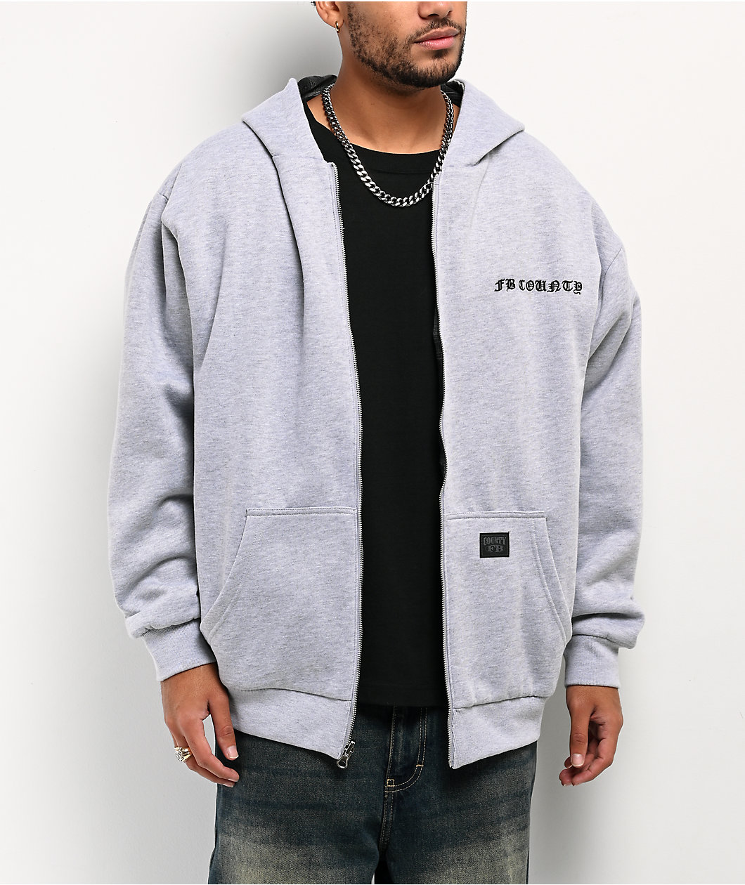 FB County Grey Plaid Reversible Zip Hoodie