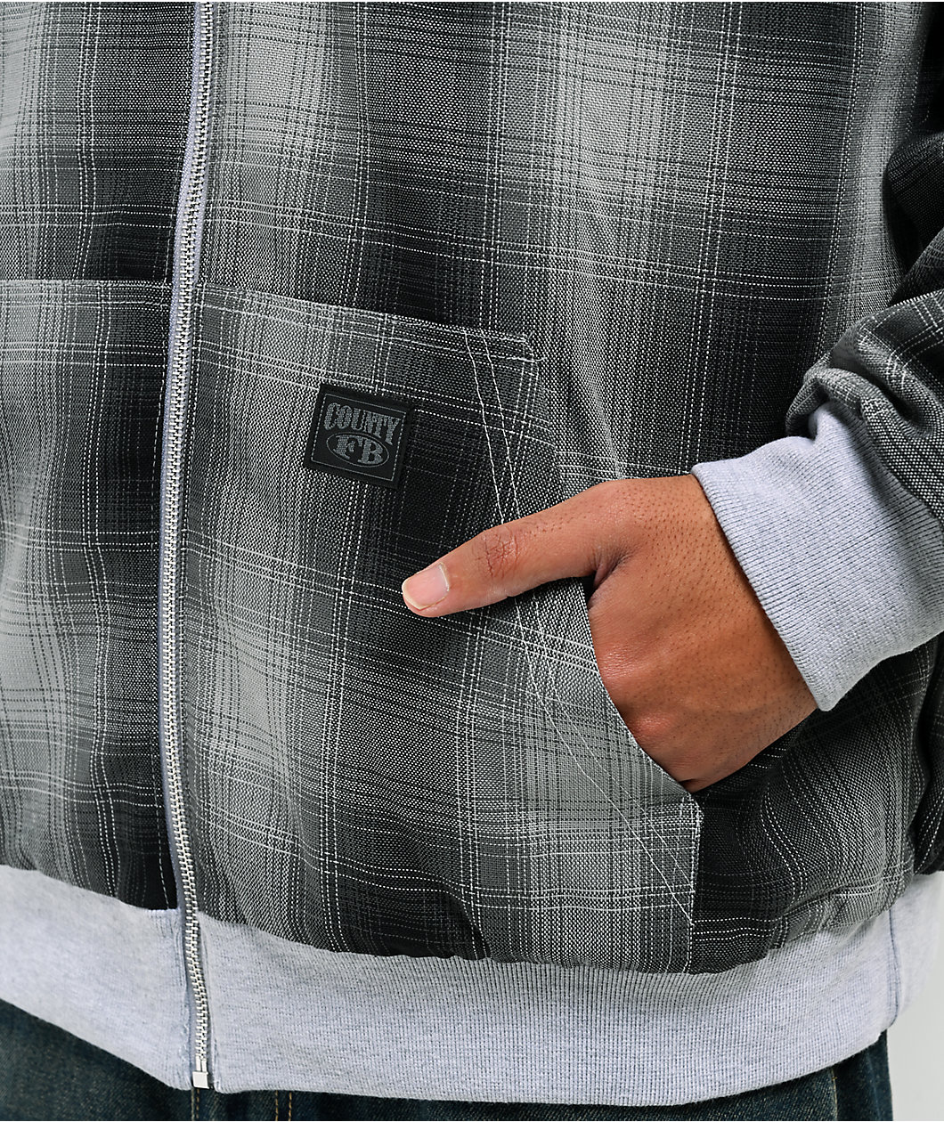 FB County Grey Plaid Reversible Zip Hoodie