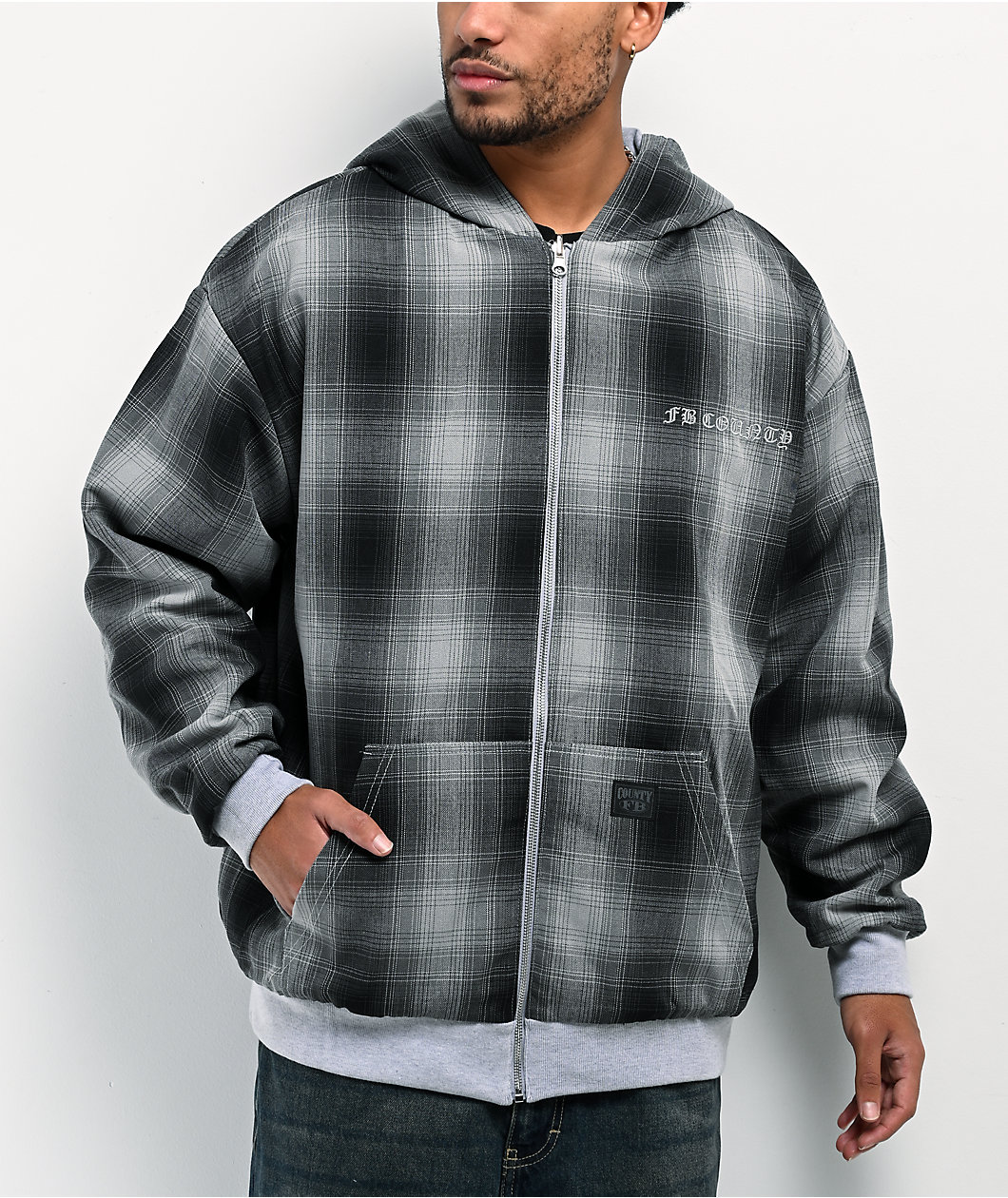 FB County Grey Plaid Reversible Zip Hoodie