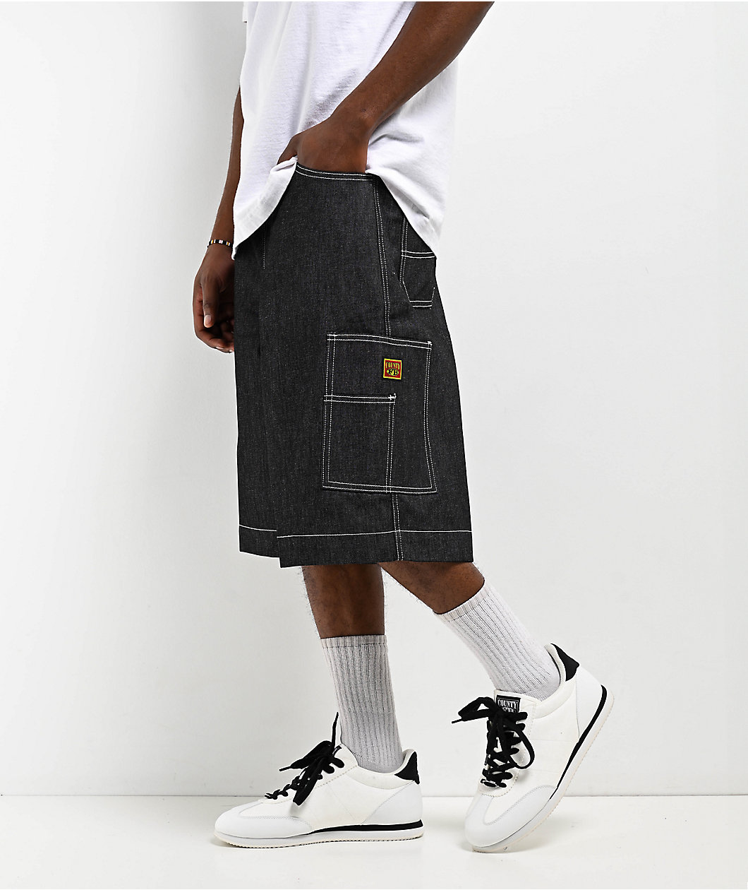 FB County Hard Denim Black Utility Shorts