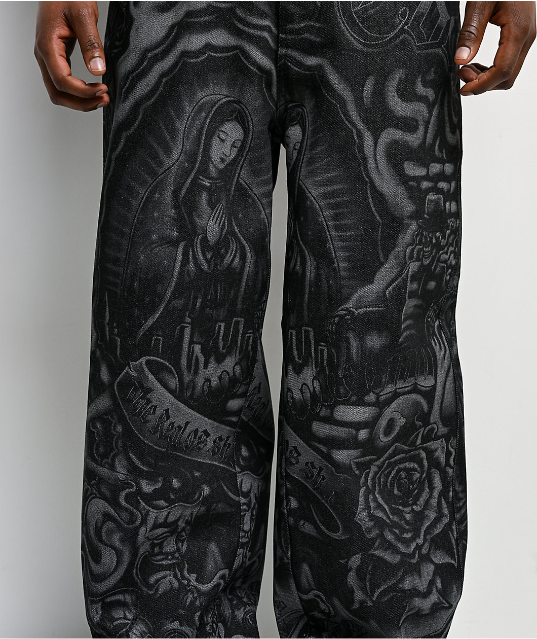 FB County Inked Up Black Baggy Denim Jeans