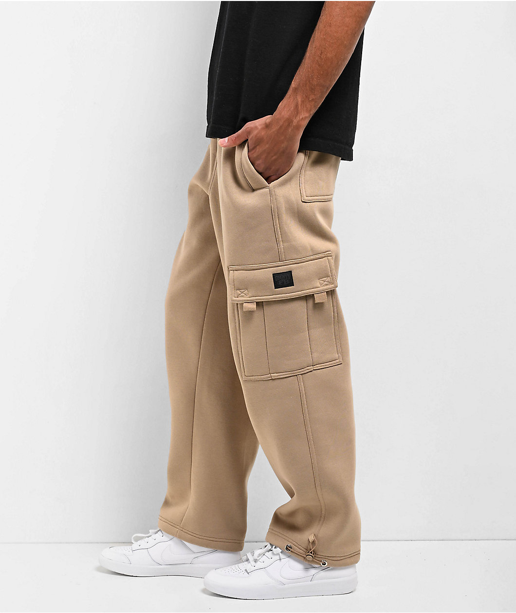 FB County Khaki Heavyweight Baggy Cargo Sweatpants