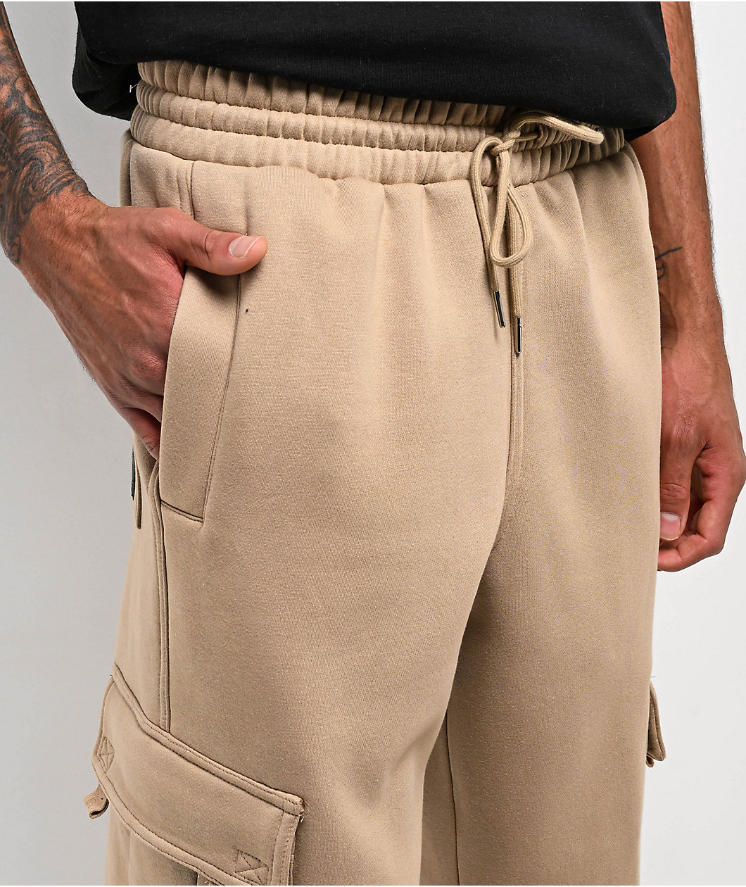 FB County Khaki Heavyweight Baggy Cargo Sweatpants