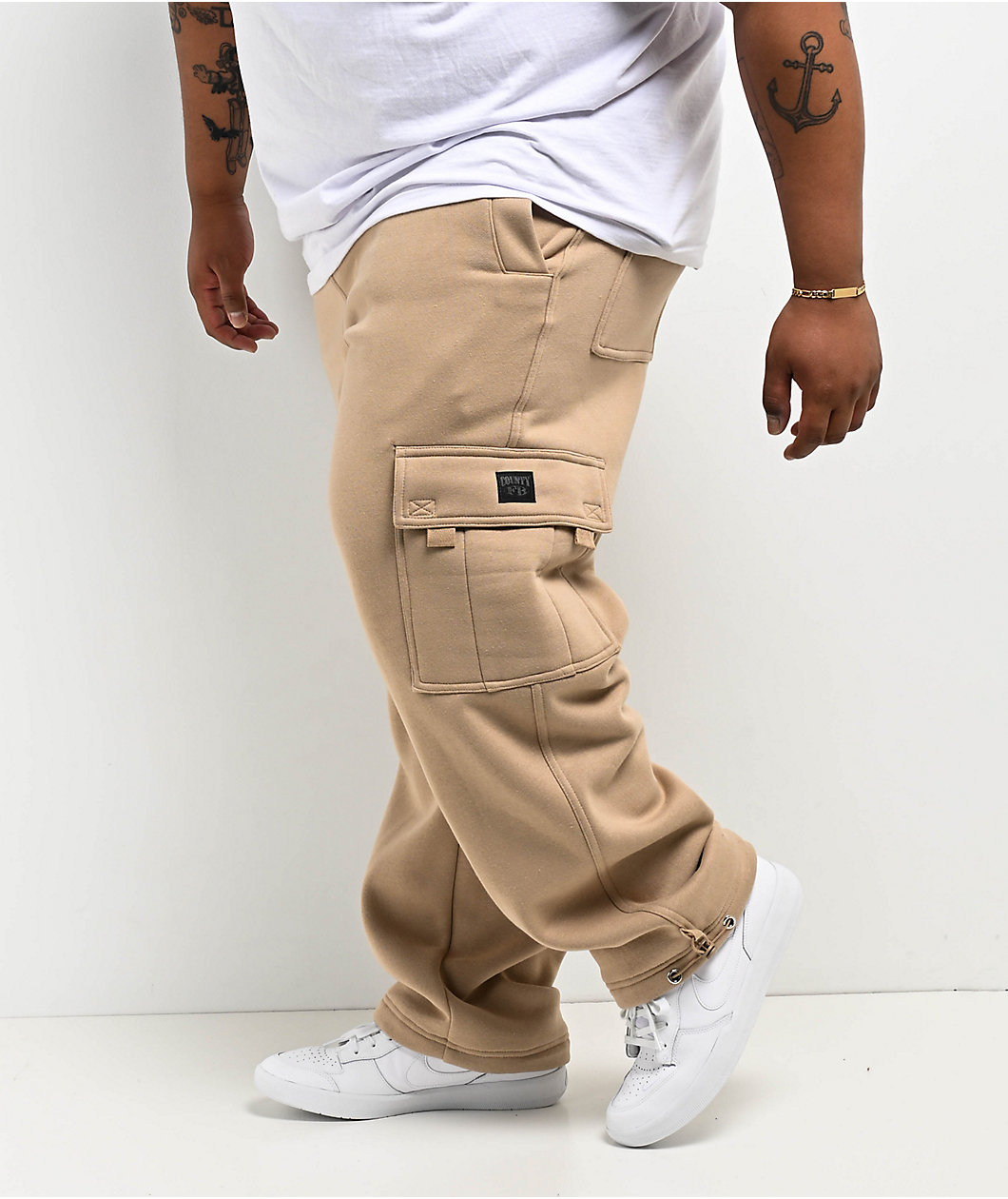 FB County Khaki Heavyweight Baggy Cargo Sweatpants