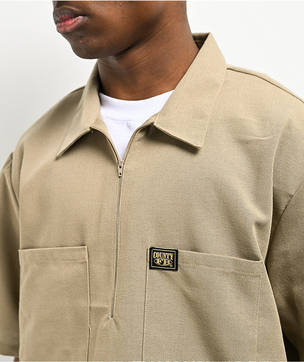 FB County Khaki Zip Short Sleeve Shirt