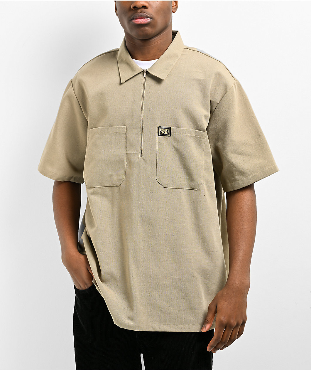 FB County Khaki Zip Short Sleeve Shirt