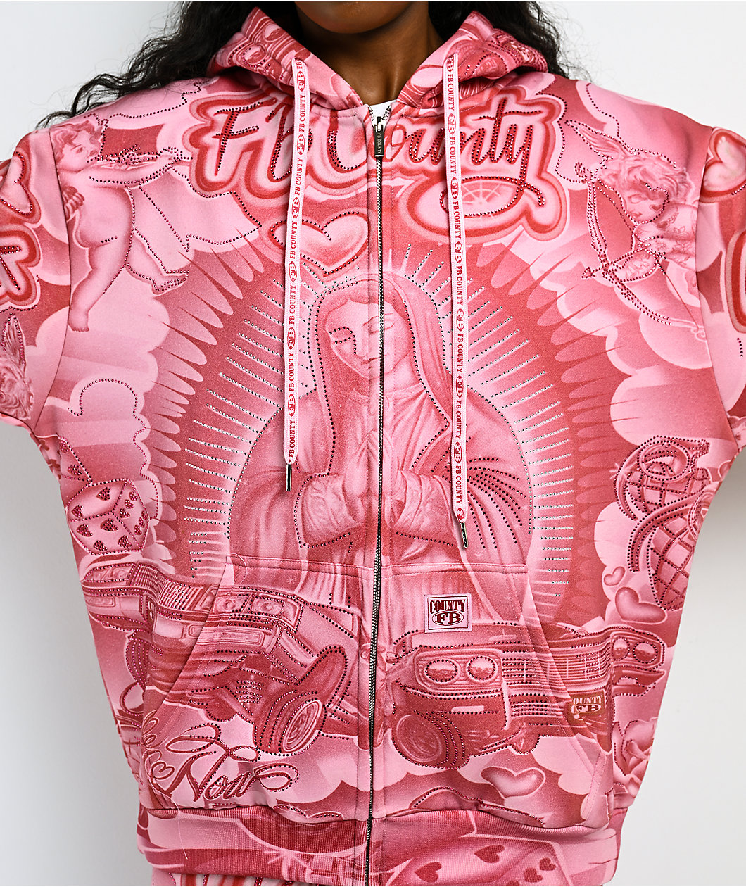 FB County Mi Amor Rhinestone Pink Zip Hoodie