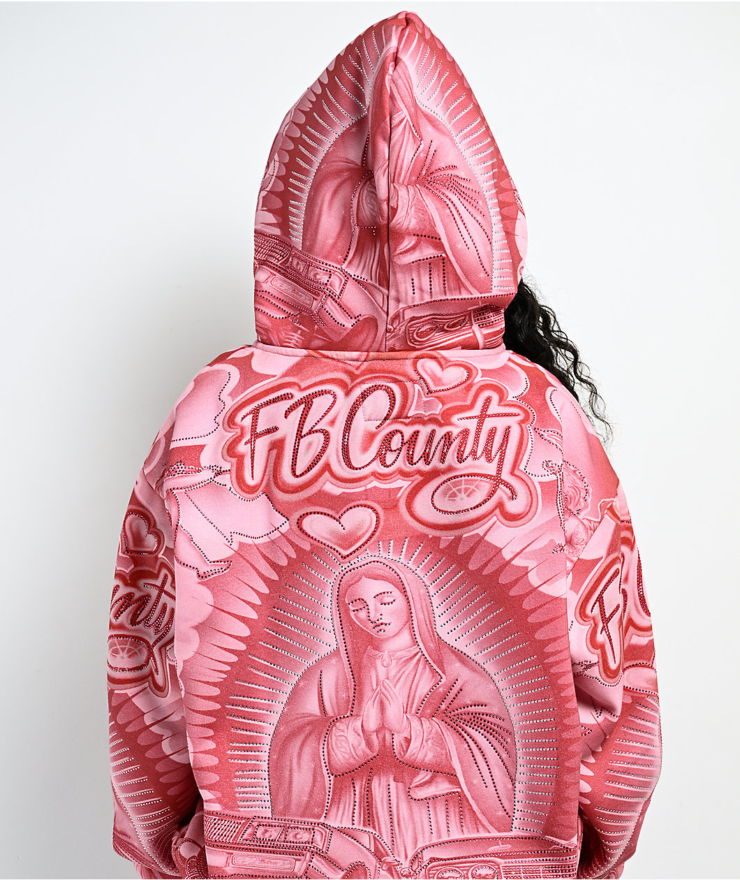 FB County Mi Amor Rhinestone Pink Zip Hoodie