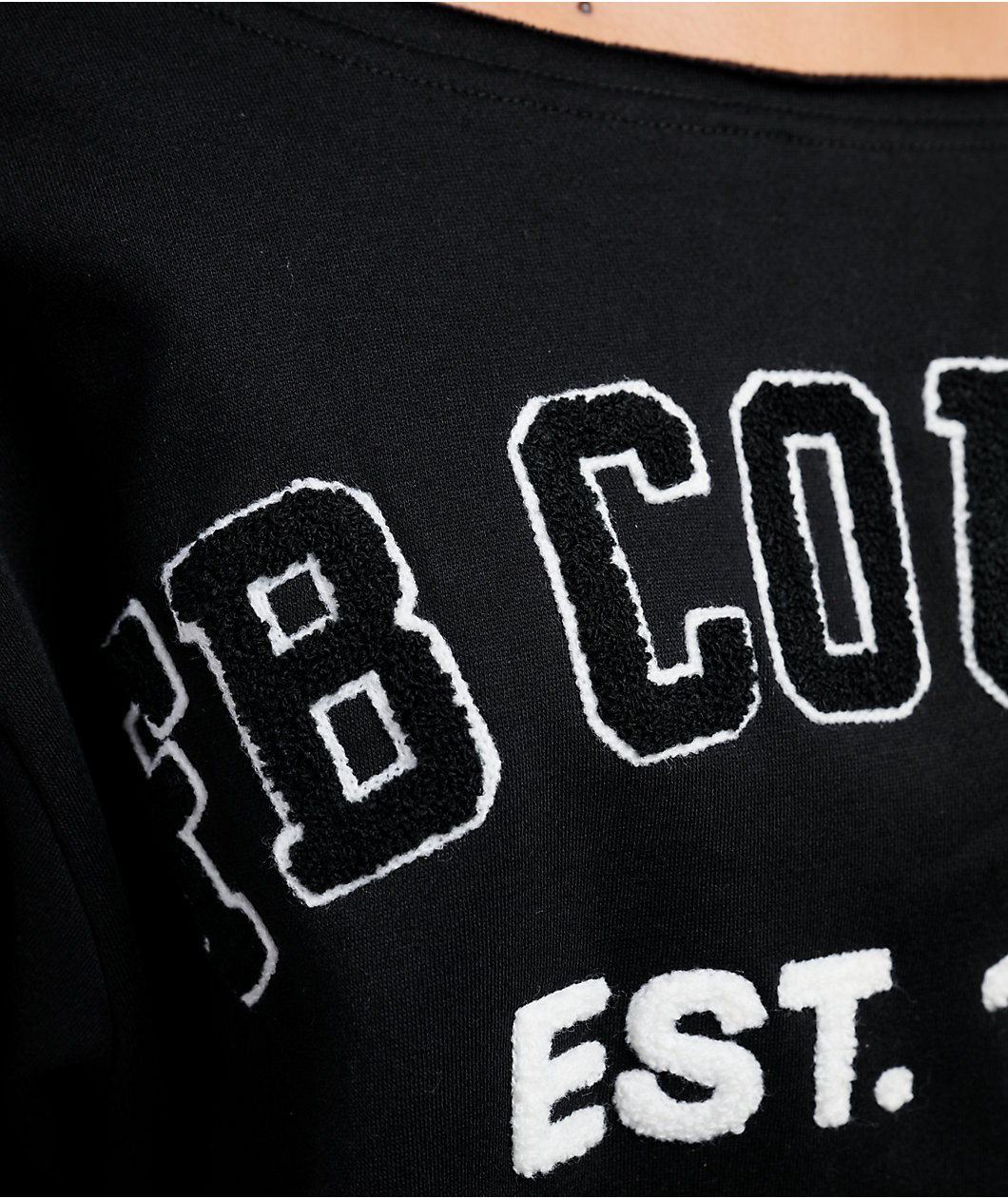 FB County Off Shoulder Black Crewneck Sweatshirt