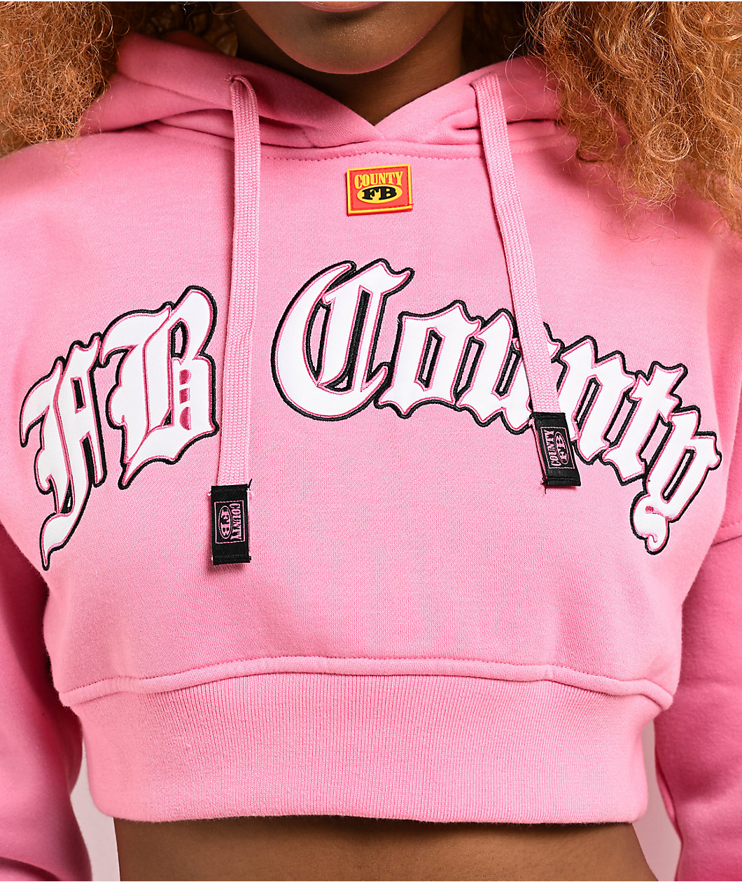 FB County Old School Pink Crop Hoodie