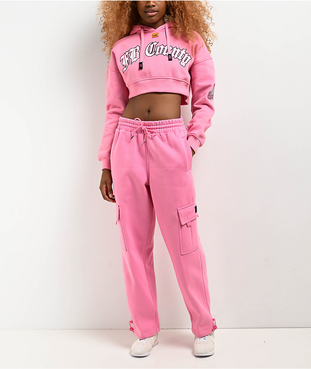 FB County Old School Pink Crop Hoodie