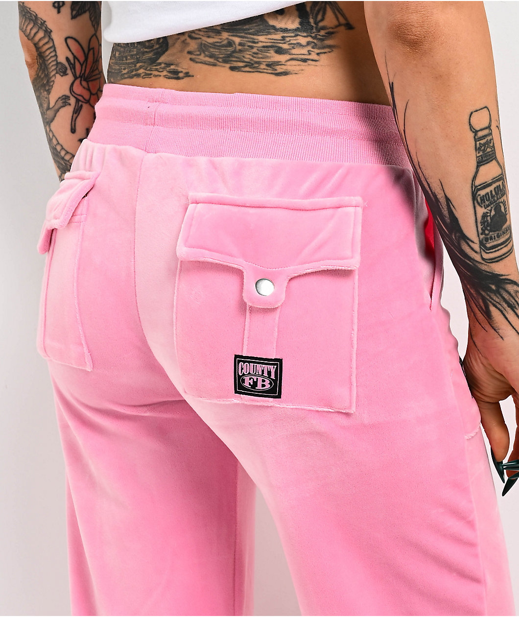 FB County Pink Velour Track Pants