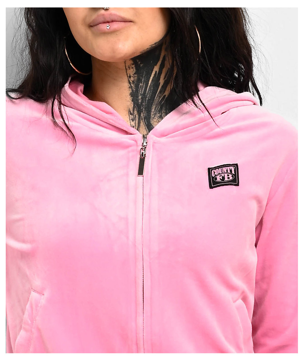 FB County Pink Velour Zip Hoodie