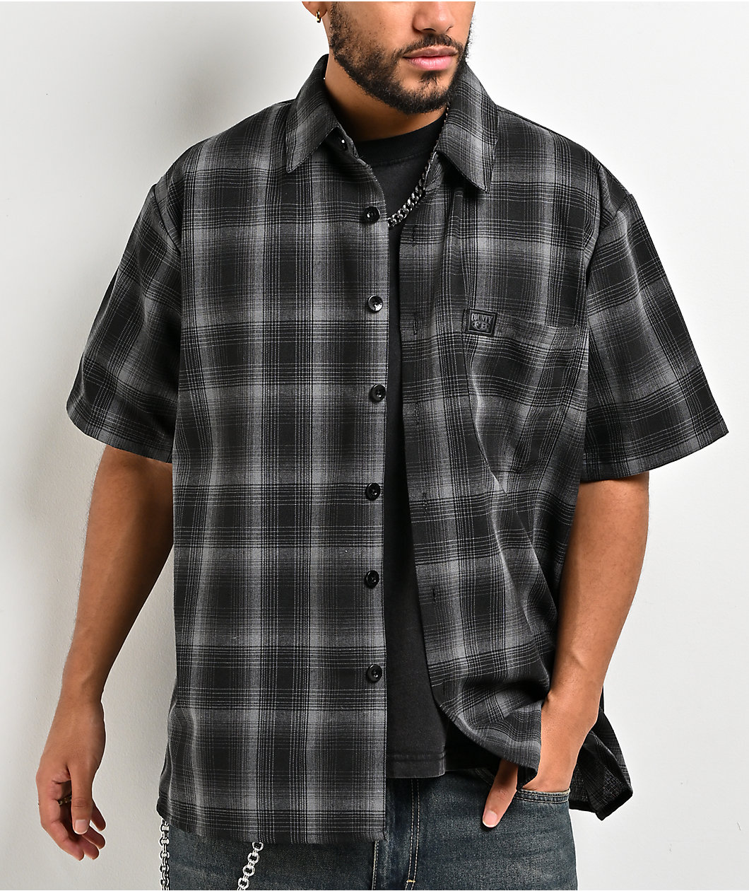 FB County Plaid Black Button Up Shirt