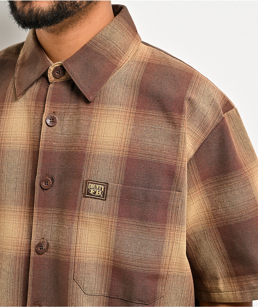 FB County Plaid Brown & Tan Button Up Shirt