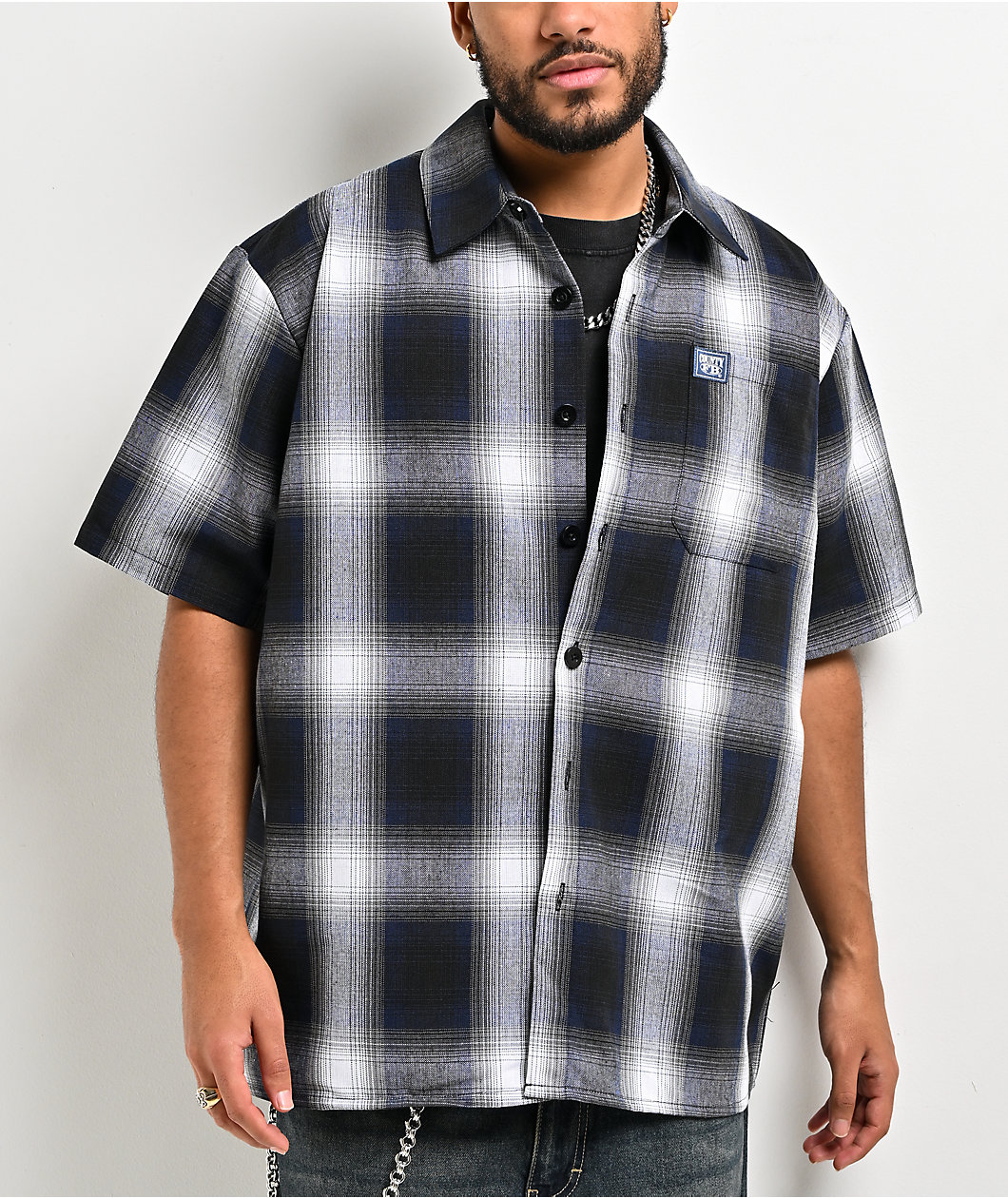 FB County Plaid Navy & White Button Up Shirt