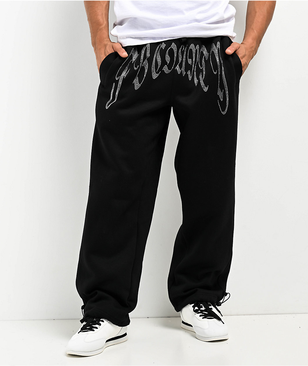 FB County Rhinestone Black Sweat Pants