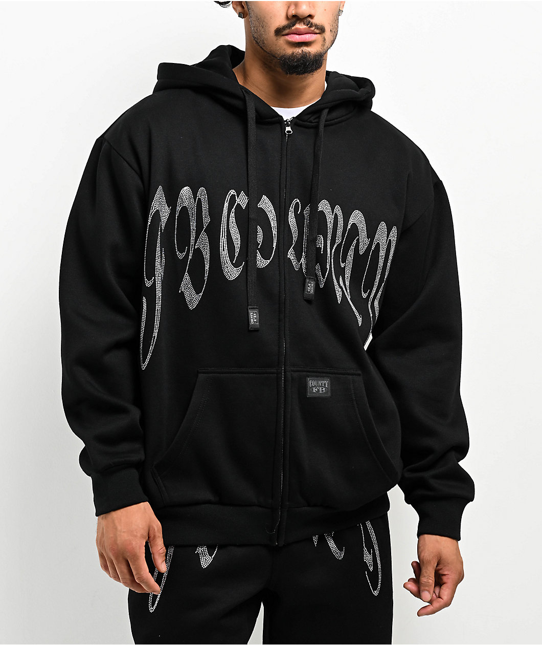 Rhinestone zip hoodie sale