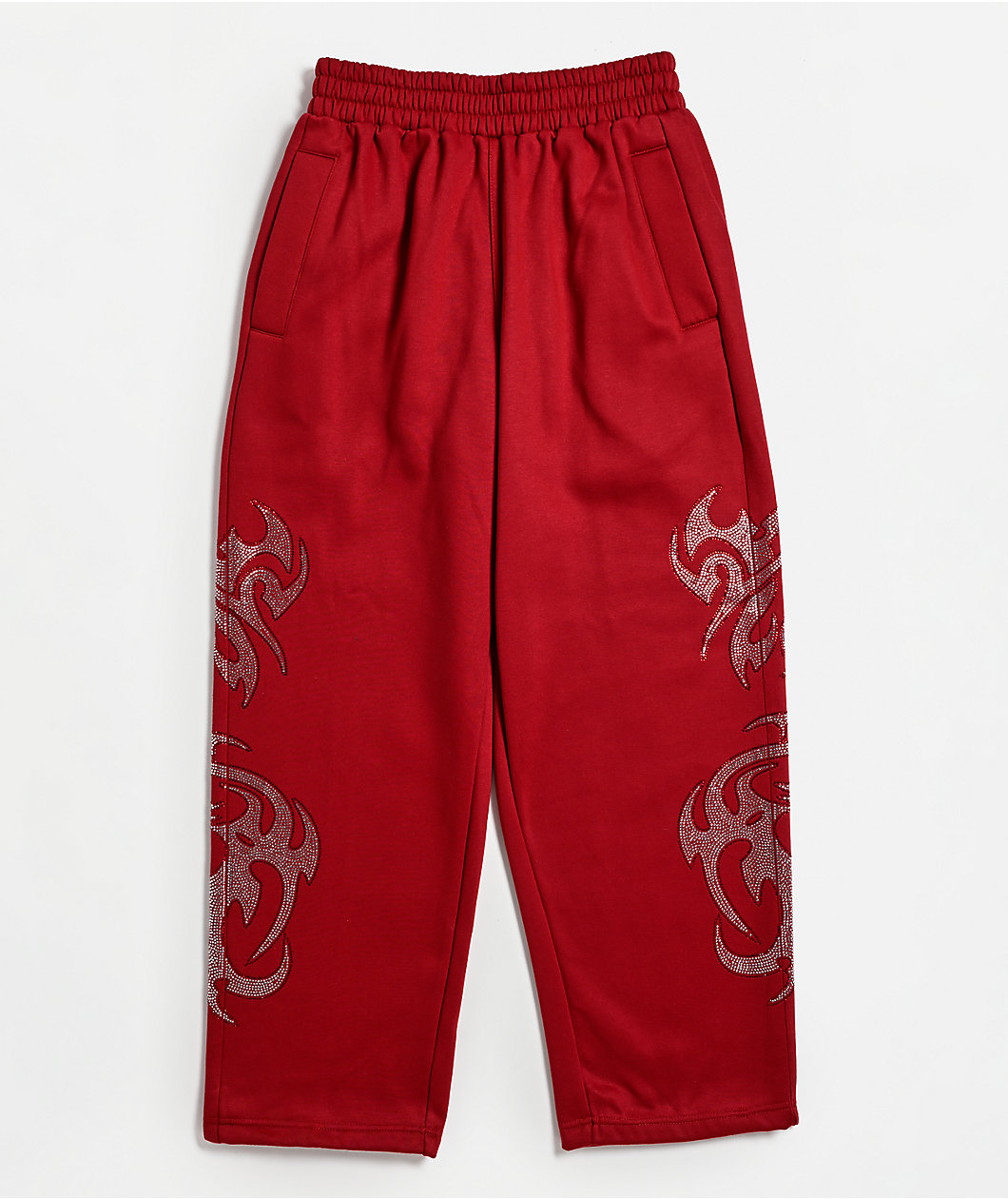 FB County Rhinestone Red Straight Leg Sweatpants