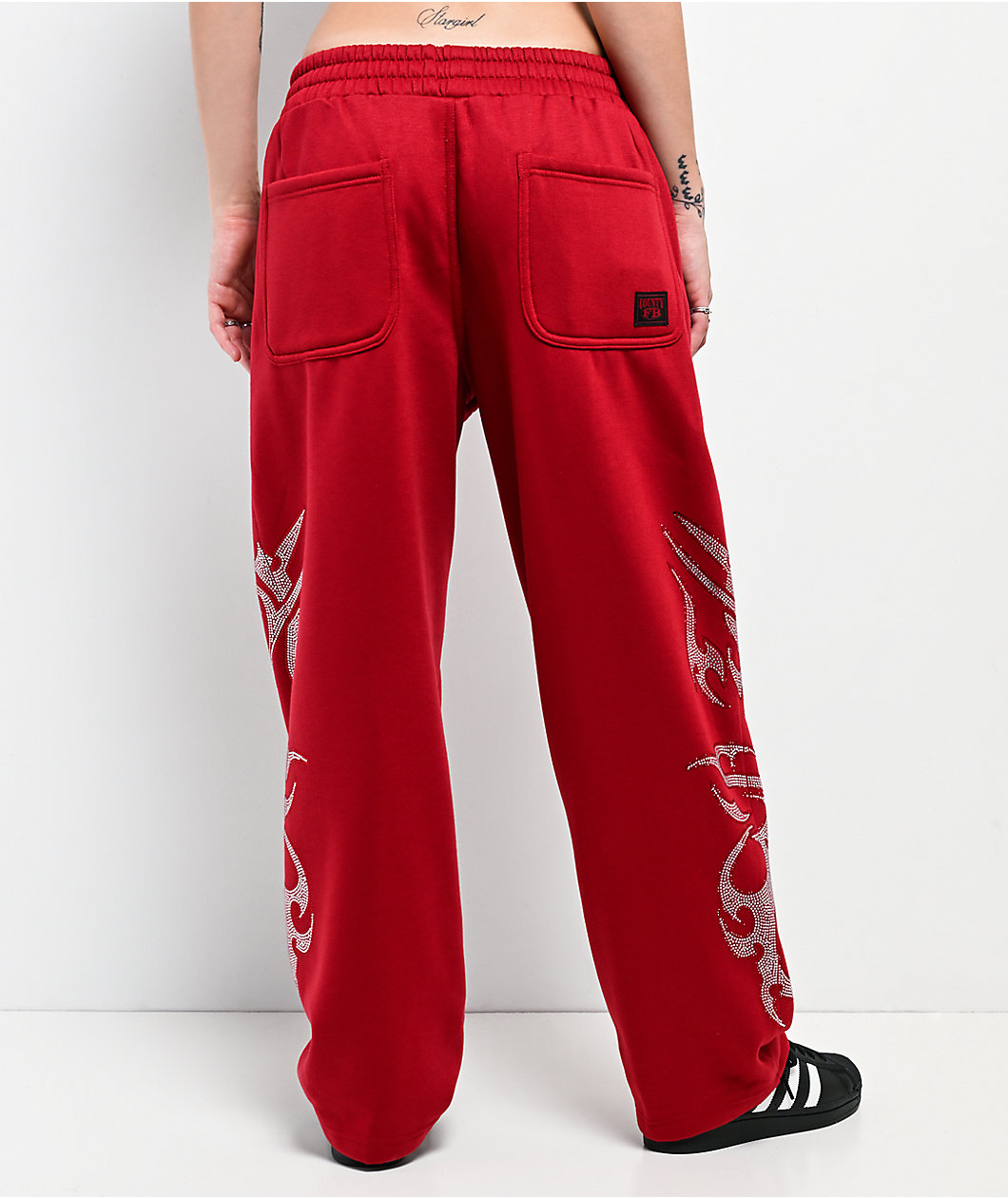 FB County Rhinestone Red Straight Leg Sweatpants