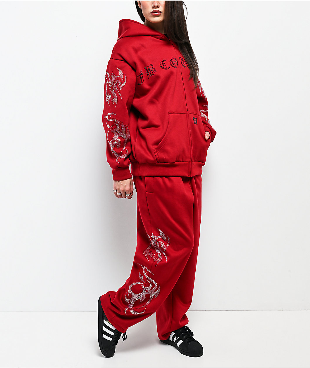 FB County Rhinestone Red Zip Hoodie