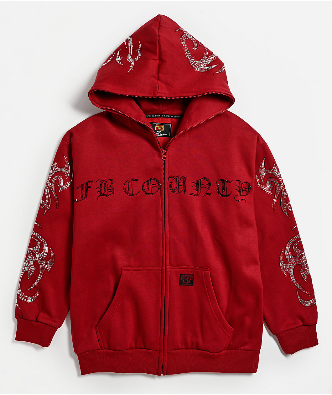 FB County Rhinestone Red Zip Hoodie