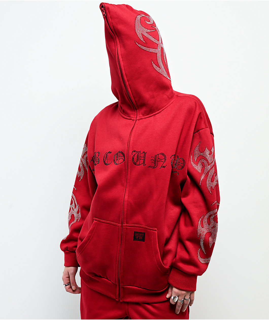 FB County Rhinestone Red Zip Hoodie