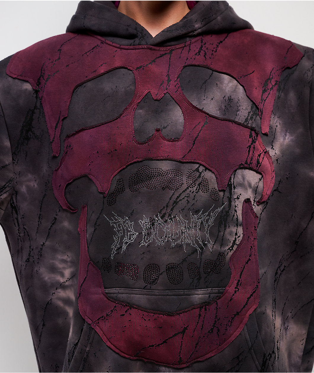 FB County Rhinestone Skull Black Wash Hoodie