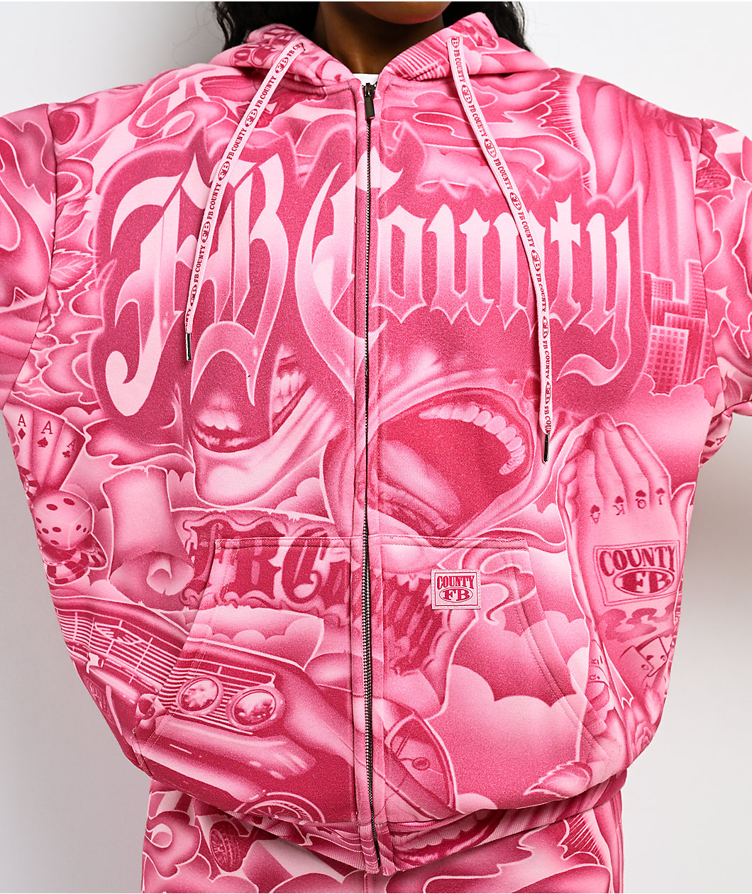 FB County Smile Now Cry Later Pink Zip Hoodie
