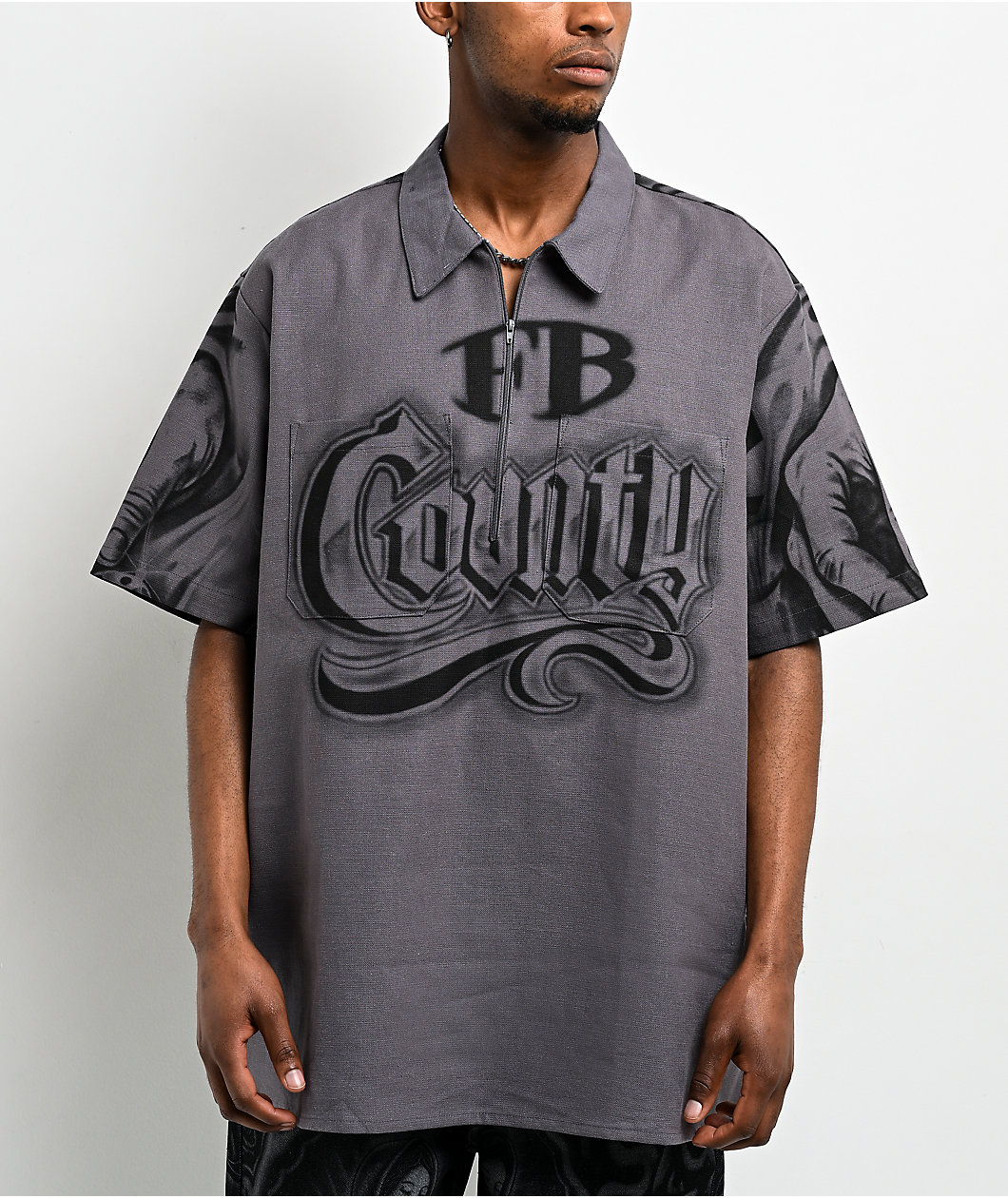 FB County Tatted Grey Quarter Zip Shirt