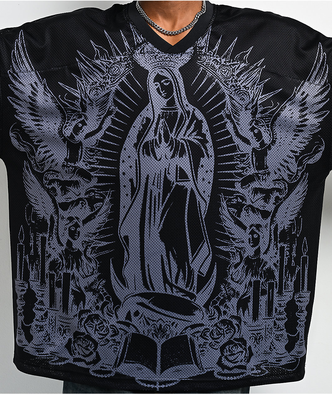 FB County Virgin Mary Black Mesh Football Jersey