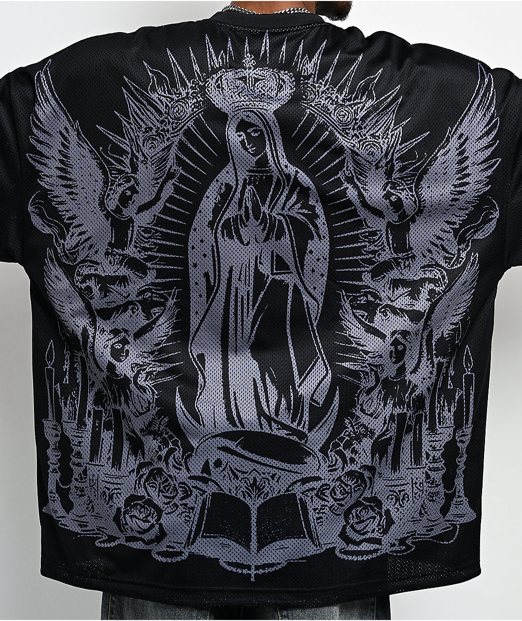 FB County Virgin Mary Black Mesh Football Jersey