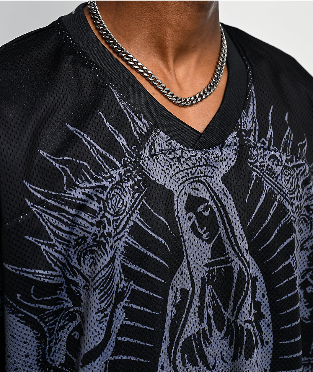 FB County Virgin Mary Black Mesh Football Jersey