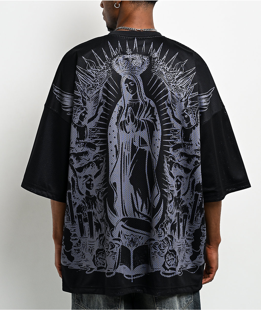 FB County Virgin Mary Black Mesh Football Jersey