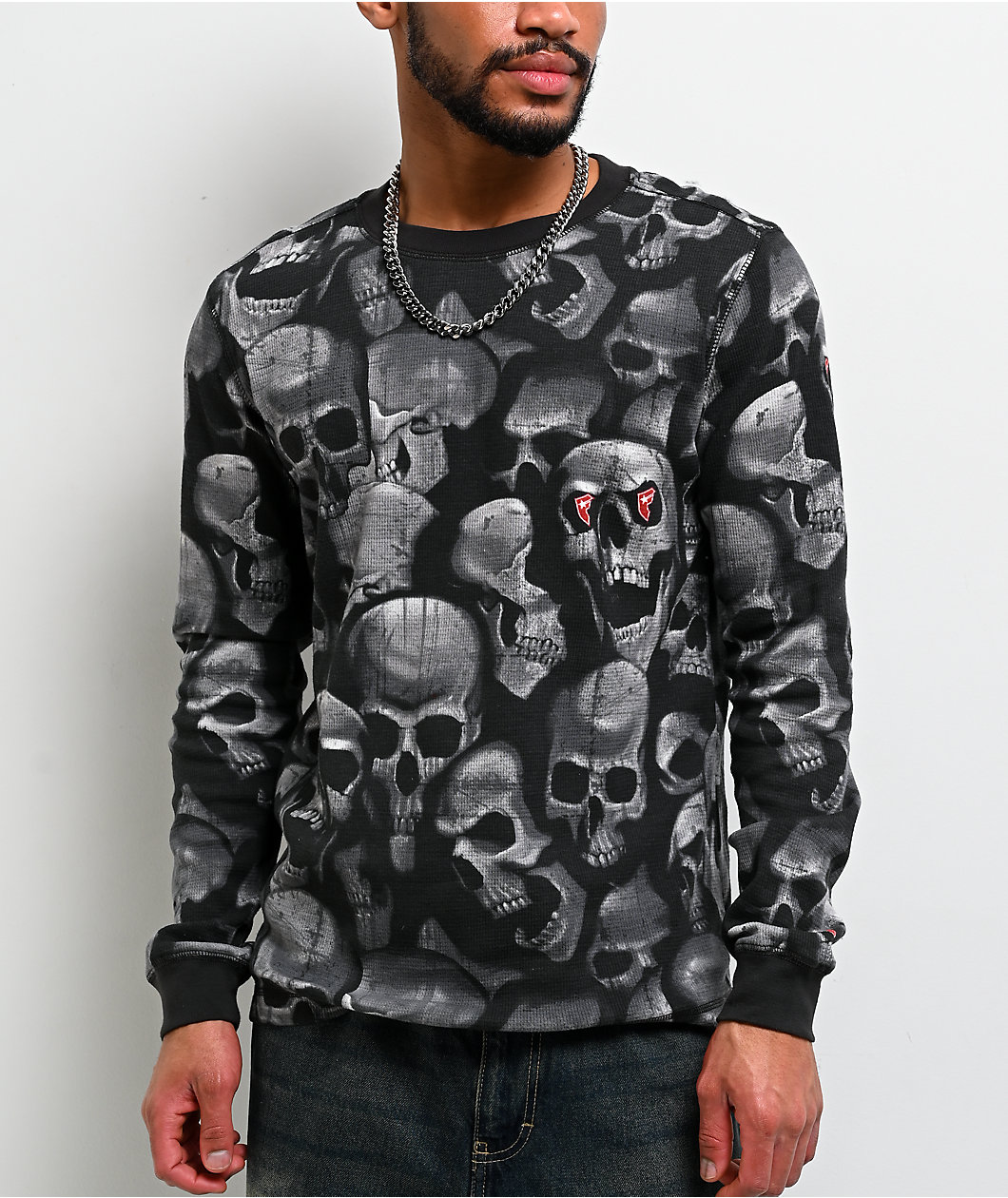 Famous Skulls & Straps Skulls Black Thermal Long Sleeve T-Shirt