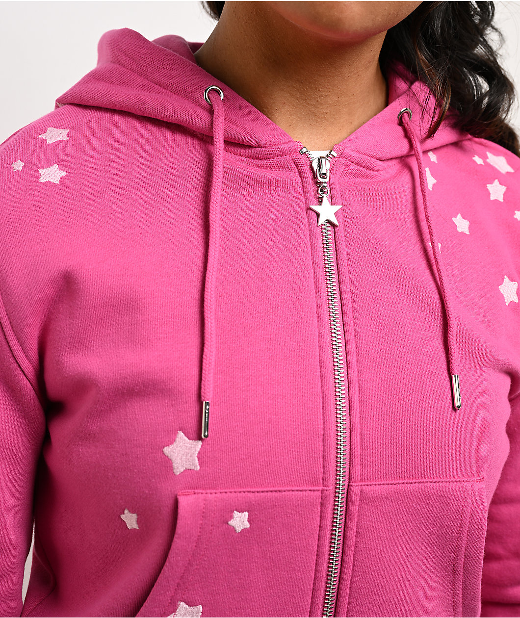 Freeworld Iman Star Pink Crop Zip Hoodie